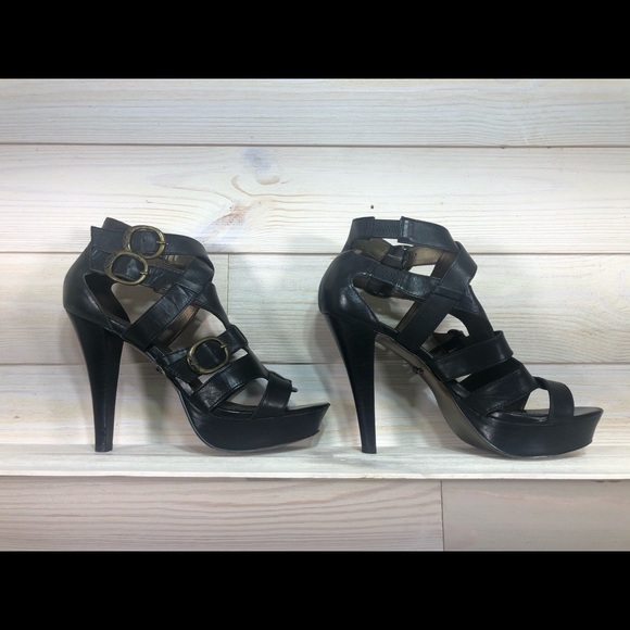 Fergie black platform heels ankle straps & buckles - Picture 3 of 5
